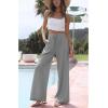Hooever Women’s Wide Leg Cotton Linen Pants High Waist Adjustable Tie Knot Lounge Trousers(Grey)