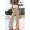 Hooever Women’s Wide Leg Cotton Linen Pants High Waist Adjustable Tie Knot Lounge Trousers(Khaki)