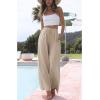 Hooever Women’s Wide Leg Cotton Linen Pants High Waist Adjustable Tie Knot Lounge Trousers(Khaki)