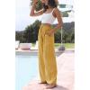 Hooever Women’s Wide Leg Cotton Linen Pants High Waist Adjustable Tie Knot Lounge Trousers(Yellow)