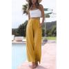Hooever Women’s Wide Leg Cotton Linen Pants High Waist Adjustable Tie Knot Lounge Trousers(Yellow)