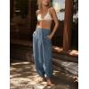 Hooever Women’s Wide Leg Harem Pants Baggy Elastic Waisted Cotton Palazzo Pants Summer Beach Trousers