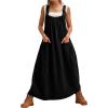 Hooever Barrel Overall Dress for Women Loose Adjutable Strap Big Pockets Jumper Dress Midi Bib Overall(Black)