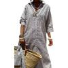 Hooever Shirt Dresses for Women Casual Long Sleeve Button Down Loose Striped Cotton Maxi Shirt Dress(Greyprint)