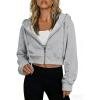 Hooever Womens Cute Workout Cropped Zip Up Drawstring Hoodie Sweatshirt Jacket(Grey)