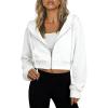 Hooever Womens Cute Workout Cropped Zip Up Drawstring Hoodie Sweatshirt Jacket(White)