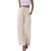 Hooever Women’s Wide Leg Cotton Linen Pants High Waist Adjustable Tie Knot Lounge Trousers(Apricot)