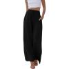 Hooever Women’s Wide Leg Cotton Linen Pants High Waist Adjustable Tie Knot Lounge Trousers(Black)