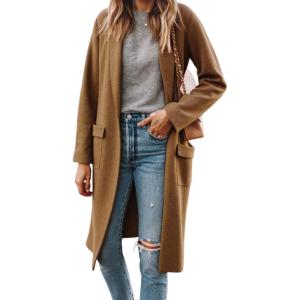 Hooever Women’s Long Cardigans Oversized Chunky Knit Coatigan Fall Trendy Open Front Sweater Jackets with Pockets(Khaki)