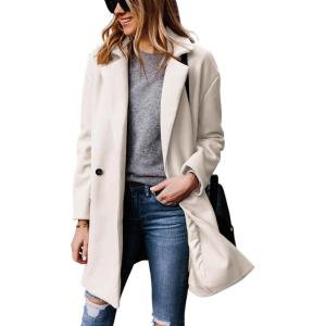 Hooever Women’s Notched Lapel Wool Coat Single Breasted Pea Coats Winter Wool Blend Blazer Jacket(Beige)