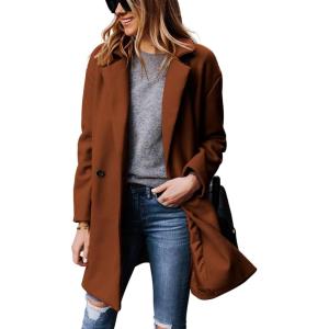 Hooever Women’s Notched Lapel Wool Coat Single Breasted Pea Coats Winter Wool Blend Blazer Jacket(Caramel)