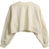 Hooever Women’s Pullover Cropped Sweatshirt Crewneck Long sleeve Fleece Basic Tops(Apricot-M)