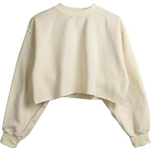 Hooever Women’s Pullover Cropped Sweatshirt Crewneck Long sleeve Fleece Basic Tops(Apricot-M)