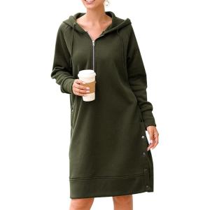 Hooever Women’s Sweatshirt Dress Fashion Drawstring Zip Up Hoodie Long Sweater Dress (ArmyGreen01, XXL)